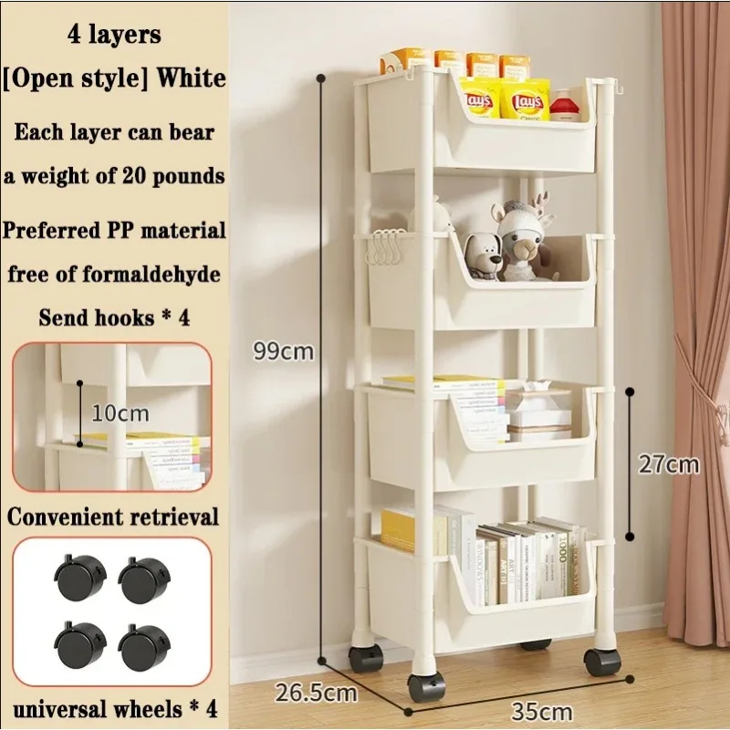 Trolley Bookshelf Portable Kitchen Storage Rack Living Room Mobile Display Cabinet Corner Movable for storage rack kitchen storage cart