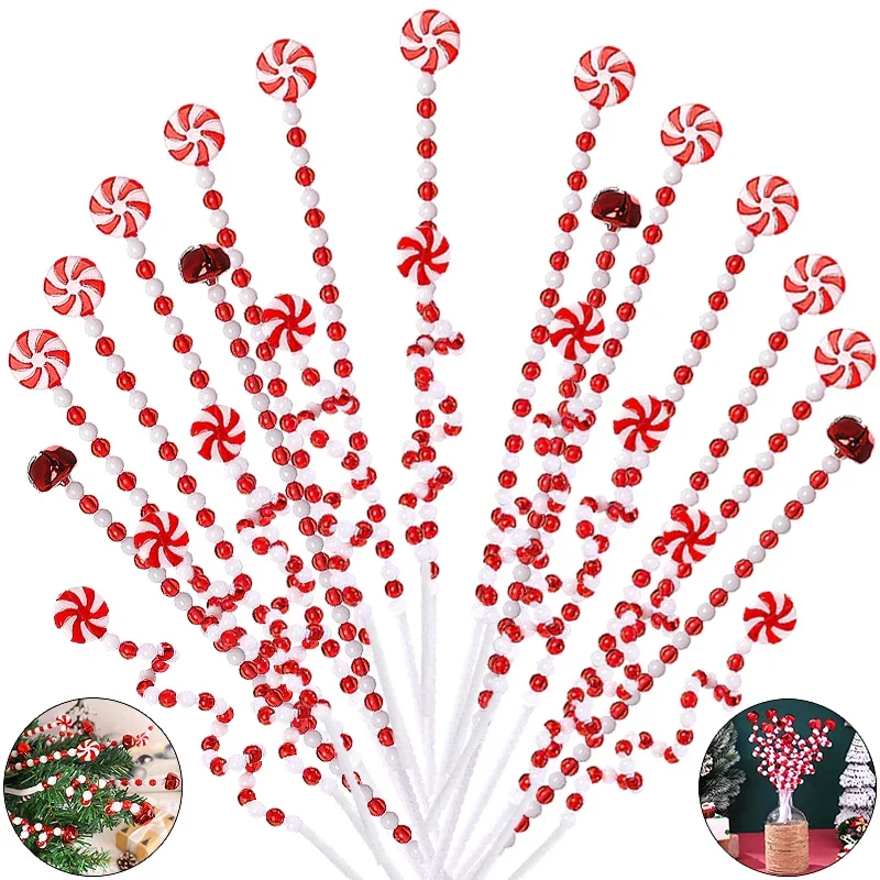 

4/1Pcs Christmas Lollipop Candy Cane Xmas Tree Hanging Bells Ball Ornaments Red White Home Christmas Party Decoration Supply
