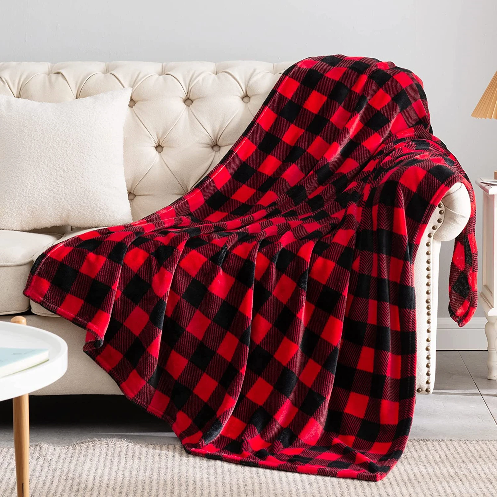 Small Size Flannel Throw Blanket for Couch Sofa Bed Buffalo Plaid Checkered Blanket Cozy Fuzzy Soft Lightweight Blanket 70×100cm