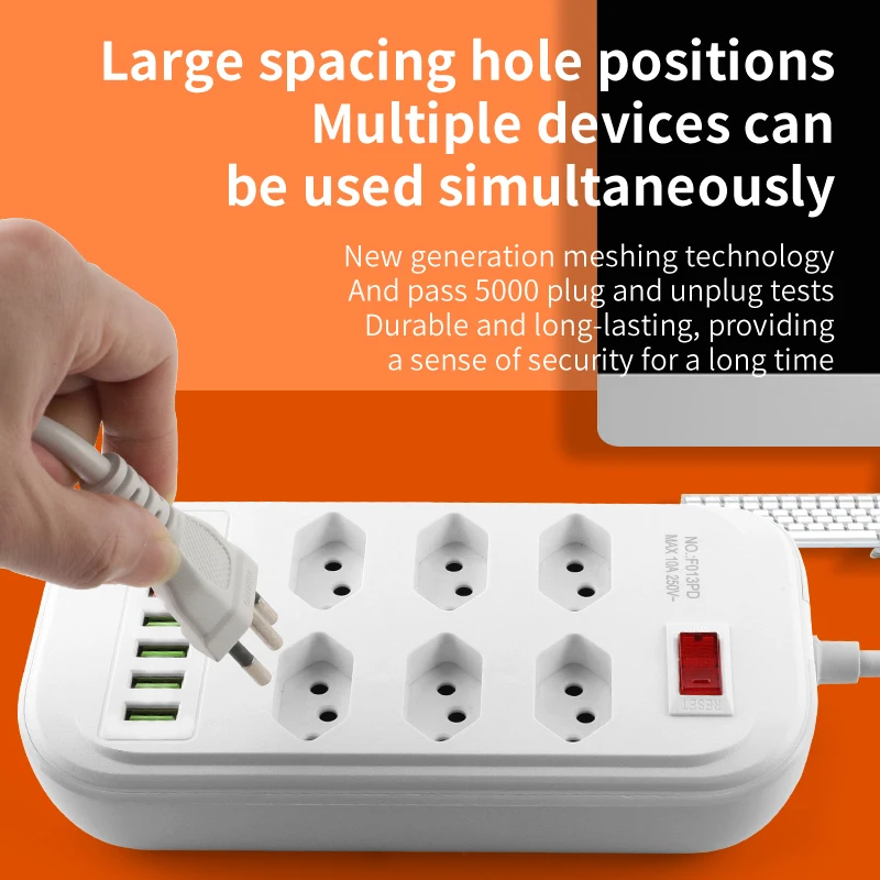 Brazil Plug AC Outlets Multitap Power Strip Line Filter Socket Extension Cord USB Type C Charger Network Adapter power strip