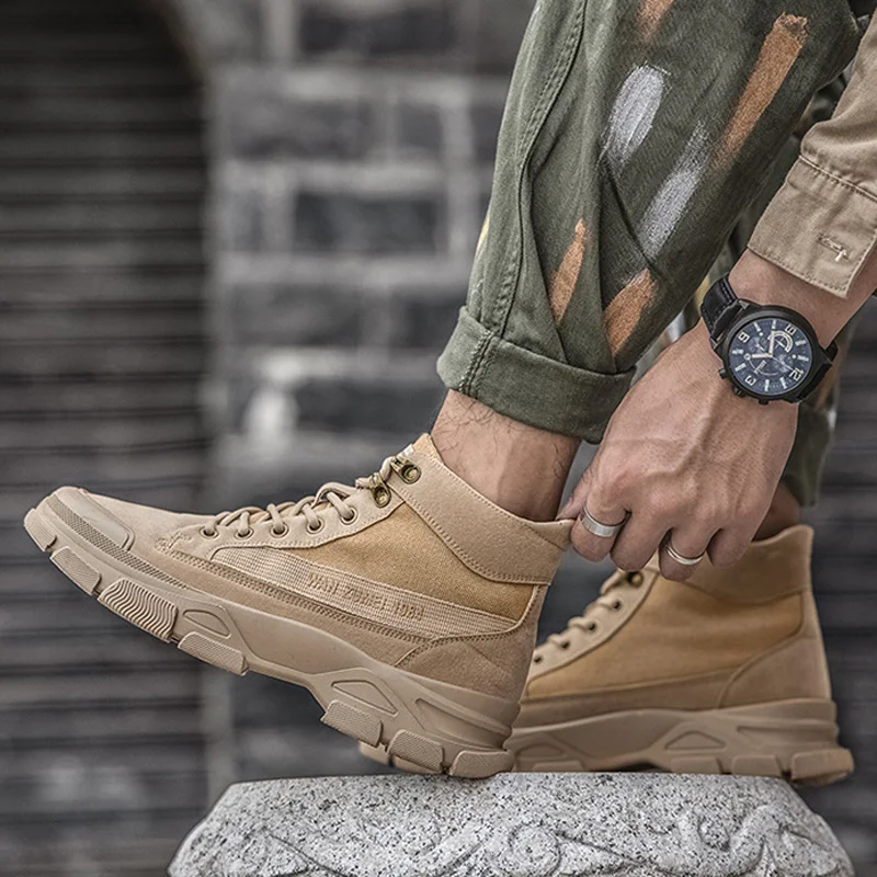 New Fashion Outdoor Tooling Boots Trendy Men's High-top Simple Military Training Shoes Versatile and Comfortable Casual Shoes