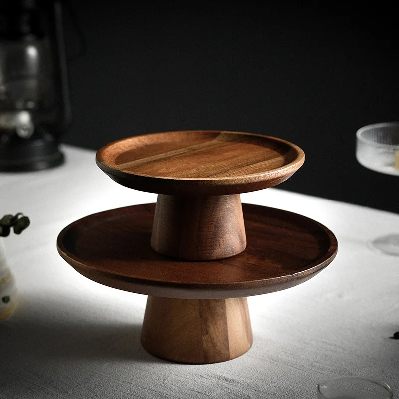 

High-Foot Creative Cake Plate Acacia Wood Decoration Tea Plate Dessert Table Display Stand Afternoon Tea Fruit Snack Tray