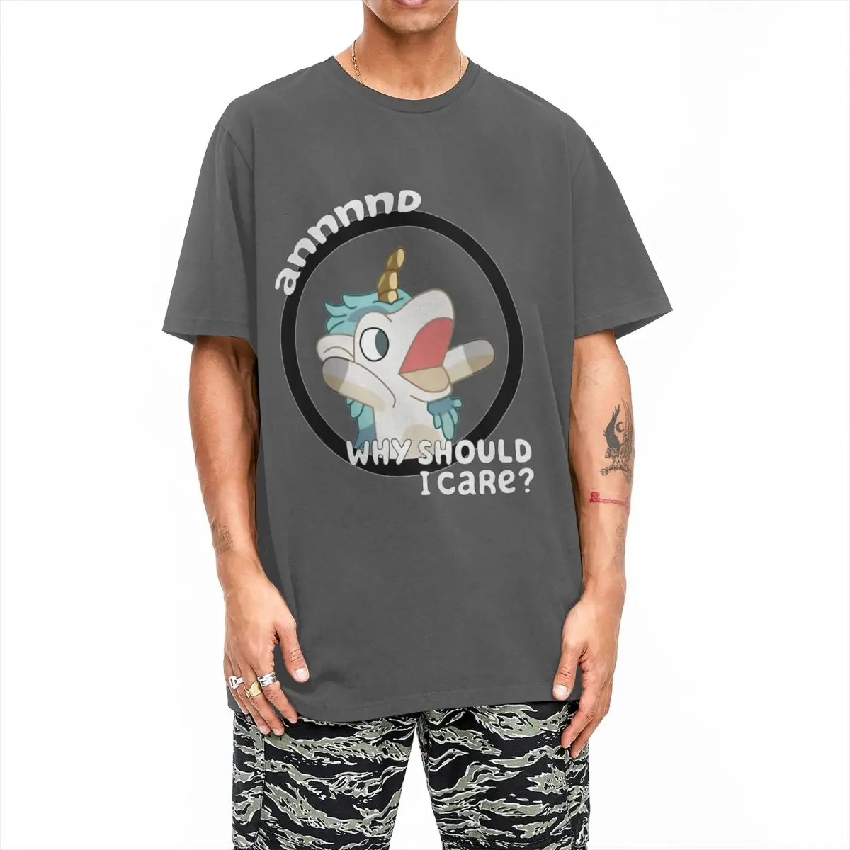 Whimsical Blue Unicorn Graphic Cotton T-Shirt - Casual Beach Novelty Short Sleeve Tee