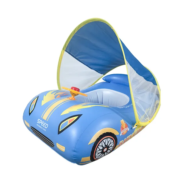 Baby Pool Float with Sun Canopy-Inflatable Infant Swimming Float with Safety Anti-Roll Seat Swimming Trainer for Kid 4