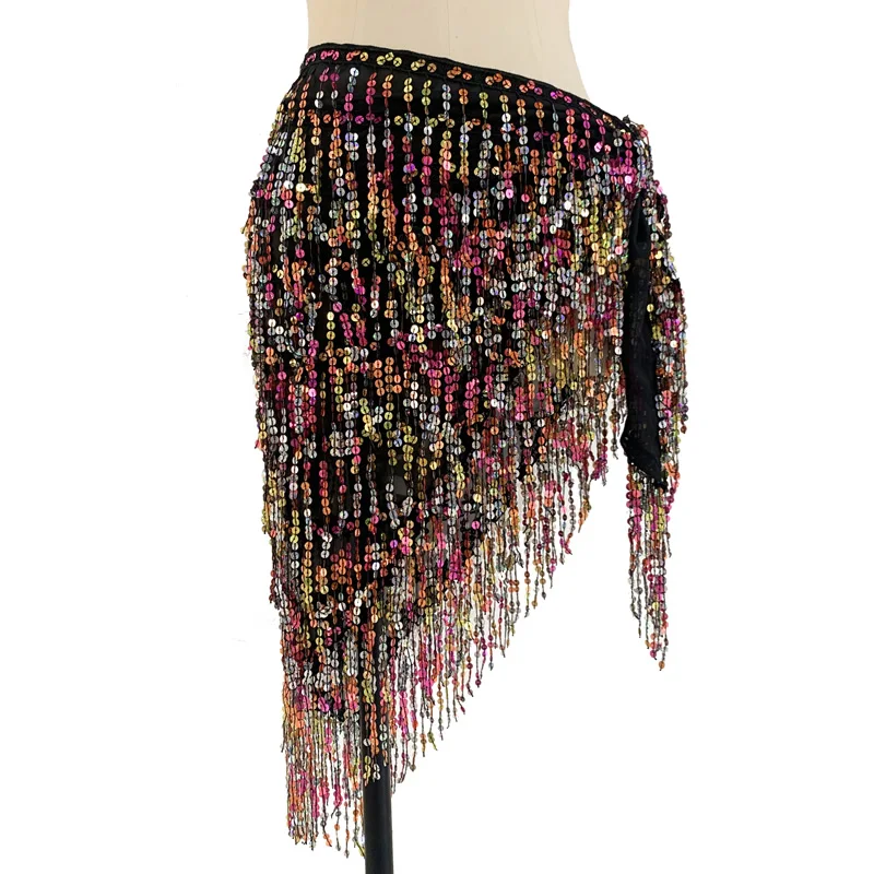 New Belly Dance Hip Scarf Triangle Mesh Diamond HipTowel Multi Layer Tassel Beaded Waist Chain Group Versatile Practice