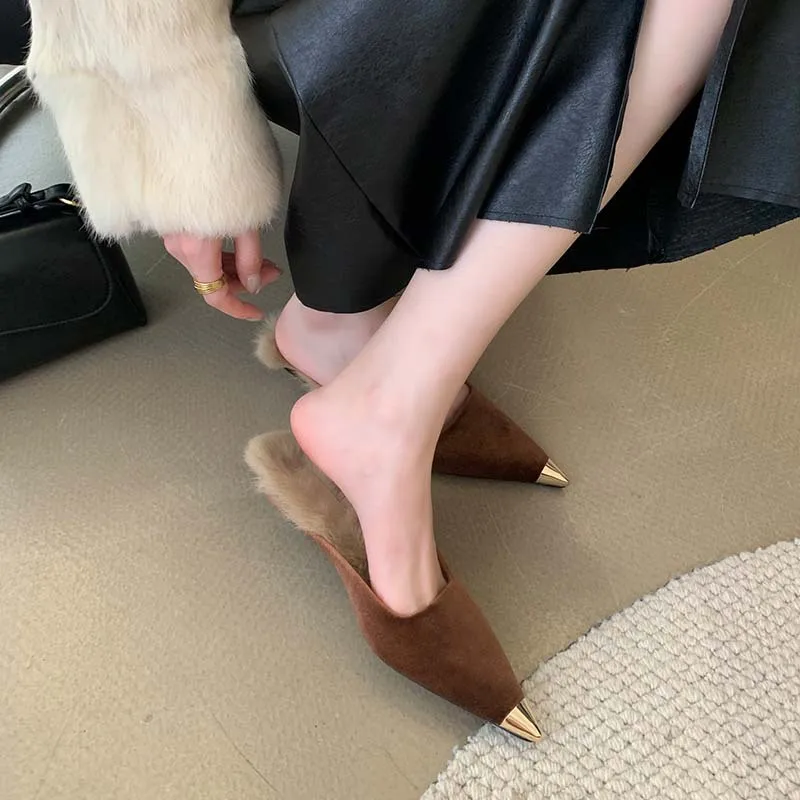 

Ботинки женские зимние на высоком каблуке, сандалии с шипами, домашние тапочки, Элегантные ботильоны