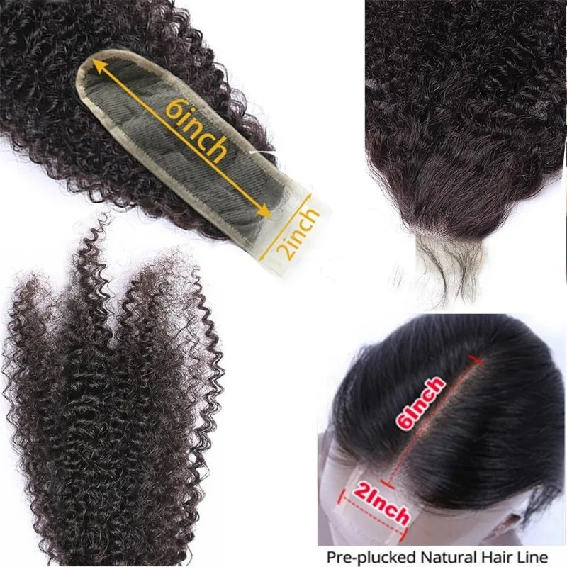Afro Kinky Curly 2x6 Lace Closure Human Hair for Women Brazilian Remy Hair Afro Curly Transparent Lace Closure