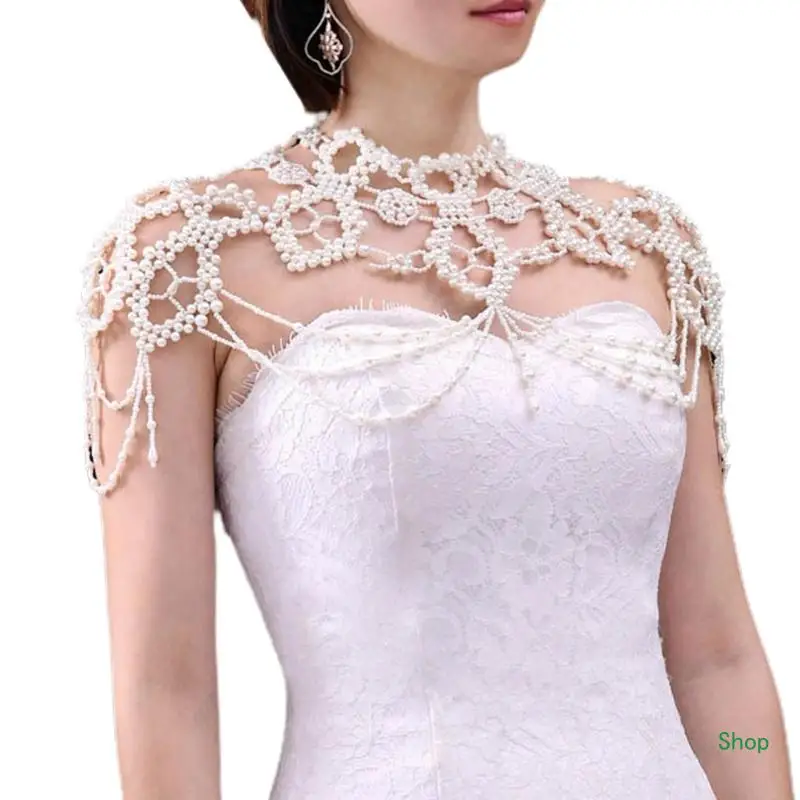 Dropship Women Wedding Imitation Pearl Bib Choker Necklace Jewelry Beading Body Chain Shawl Collar Vintage Layered Decorative