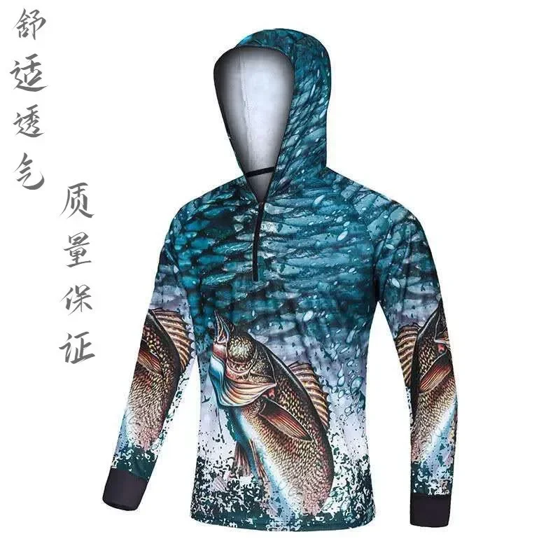 Fishing Clothing Hooded Printing Fishing Clothes Sunscreen Breathable Anti Mosquito Quick Dry Shirt