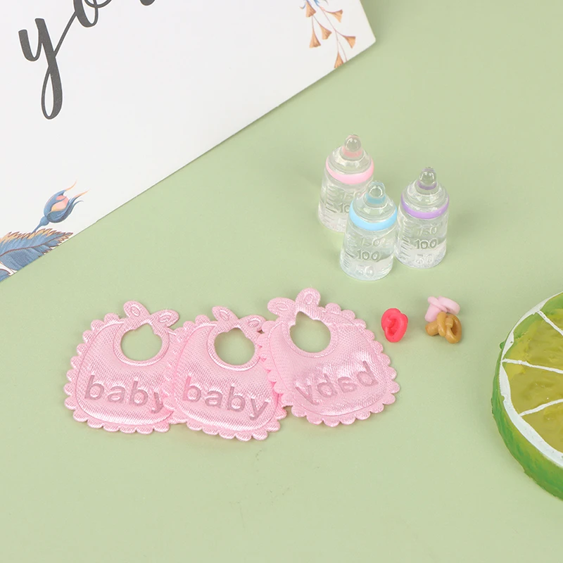 Dolls house miniature baby bottles pacifier bibs set nursery accessory 3PCS
