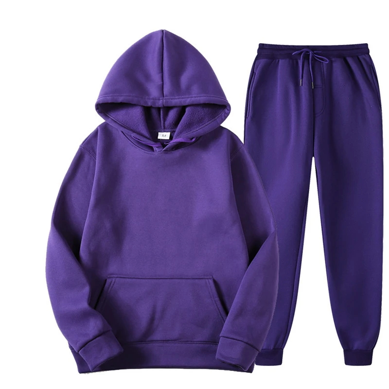 2024 autumn/winter new men's and women's solid color hoodie+high-quality casual jogging pants two-piece set