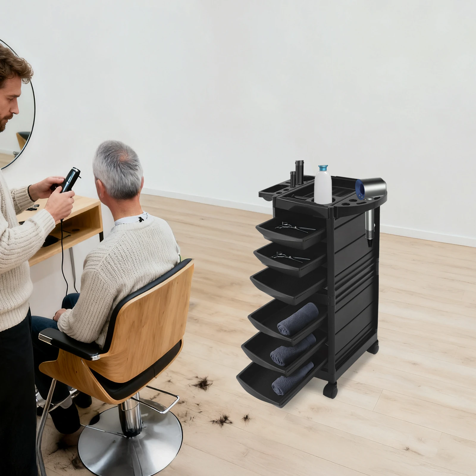 Friseurwagen Salon-Schönheits-Rollwagen mit Mehreren Schubladen Rollwagen für Friseurbedarf – Detail 1