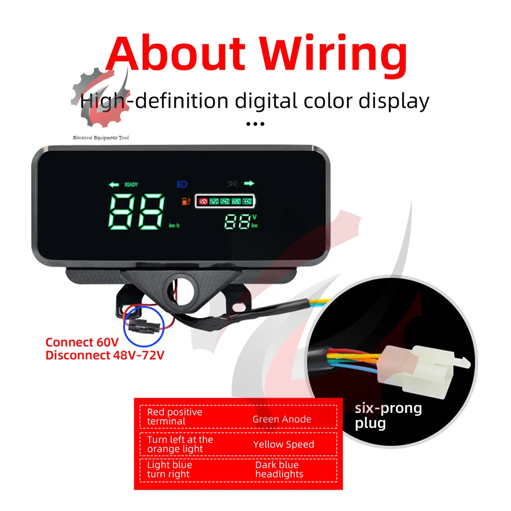 Display LED per Veicoli Elettrici, Tachimetro per Moto 48-72V, Pannello Strumenti Digitale per Triciclo Elettrico e Bicicletta, Componenti per Biciclette - immagine 3