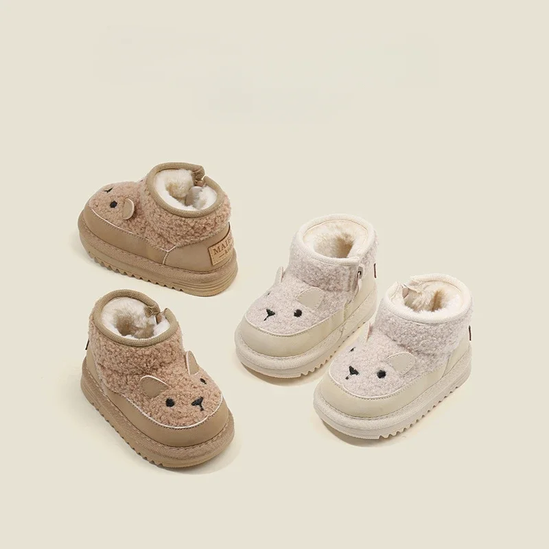 

Botas Winter Baby Snow Ankle Boots with Plush Boys Girls Cotton Children Cute Warm Shoes with Fur Lamb Fluffy Snow Cotton Padded