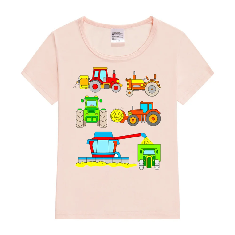 Funny cartoon car tractor T-Shirt Kids Oversized Printing Clothing Boys Summer Round Collar Shirt Girl Fashion Streetwear