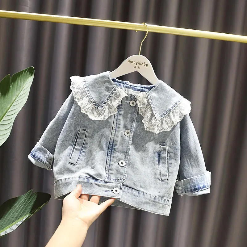 

Lace Denim Coats Girls Vaqueros Jacket Spring Autumn New Baby Kids Korean Top Casuales Clothes Childrens Fashion Toddler Jacket