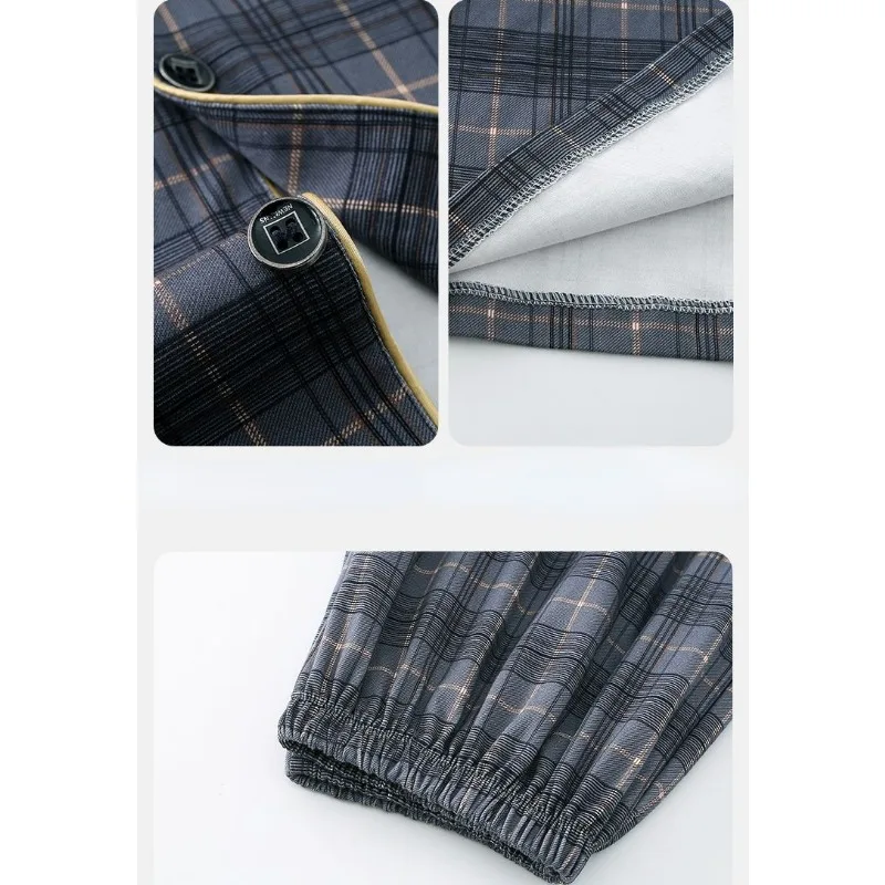 Youth 100% Pure Cotton Pajamas Set Men's Spring Autumn Long Sleeve Lapel Loungewear Outfit Boys Plus Larege Size Sleepwear Suits