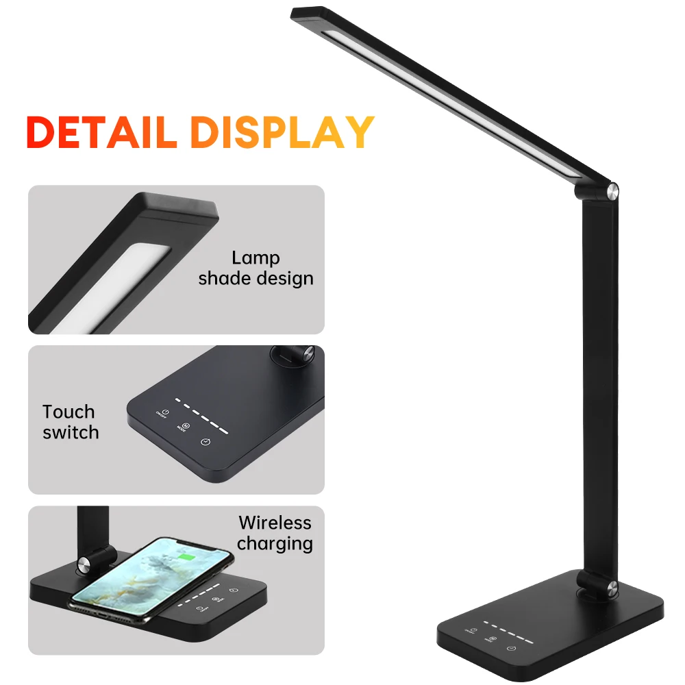 LED Desktop Reading Lamp Cordless USB Charging Eye Protection Folding Table Lamp 5 Modes Flexible Bedside Night Light For Study