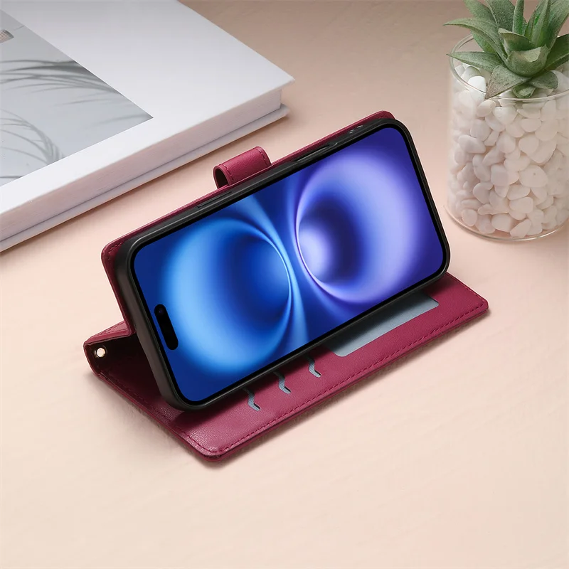 Elegant Leather Wallet Phone Case with Long Lanyard