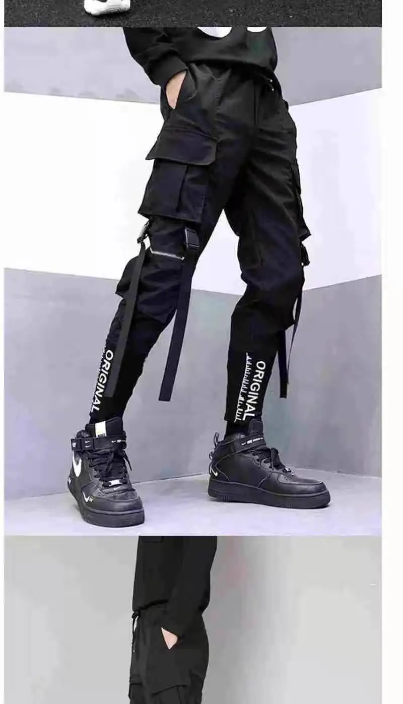 white cargo pants Men's Overalls Casual Sweatpants Hip-Hop Fashion Sweatpants Trend Bandage Overalls Four Seasons Sweatpants tactical cargo pants