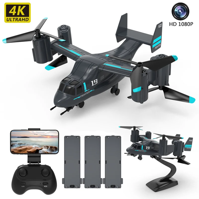 

HD Camera Drone 4K 2.4GHz 1080P HD Band WiFi Quadcopter Altitude Hold RC Helicopter V22 Osprey Remote Control Toys for Adult