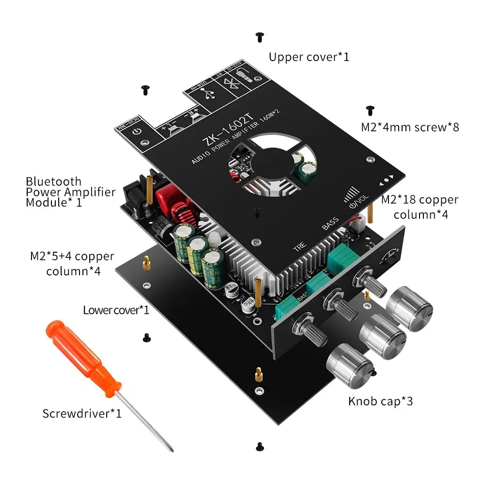 ZK-1602T TDA7498E Bluetooth 5.0 Subwoofer Amplifier Board 2*100W 2.0 Channel High Power USB Audio Stereo Amplifier Board AMP audio amplifier board