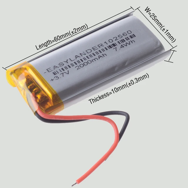 1/2/5 Silicone Wires 3.7V 2000mAh 102560 Rechargeable Lithium Li-ion Polymer Battery