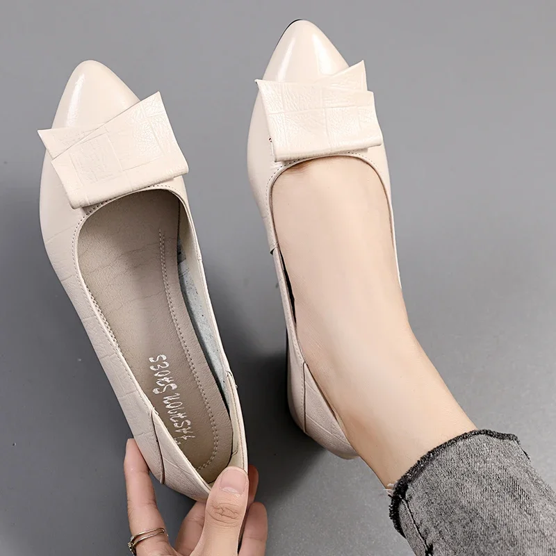 

Comemore Low Heel Ladies Pumps Soft Genuine Leather Pointed Toe Heels Dress Women Shoes Woman Spring Summer Zapatos De Mujer