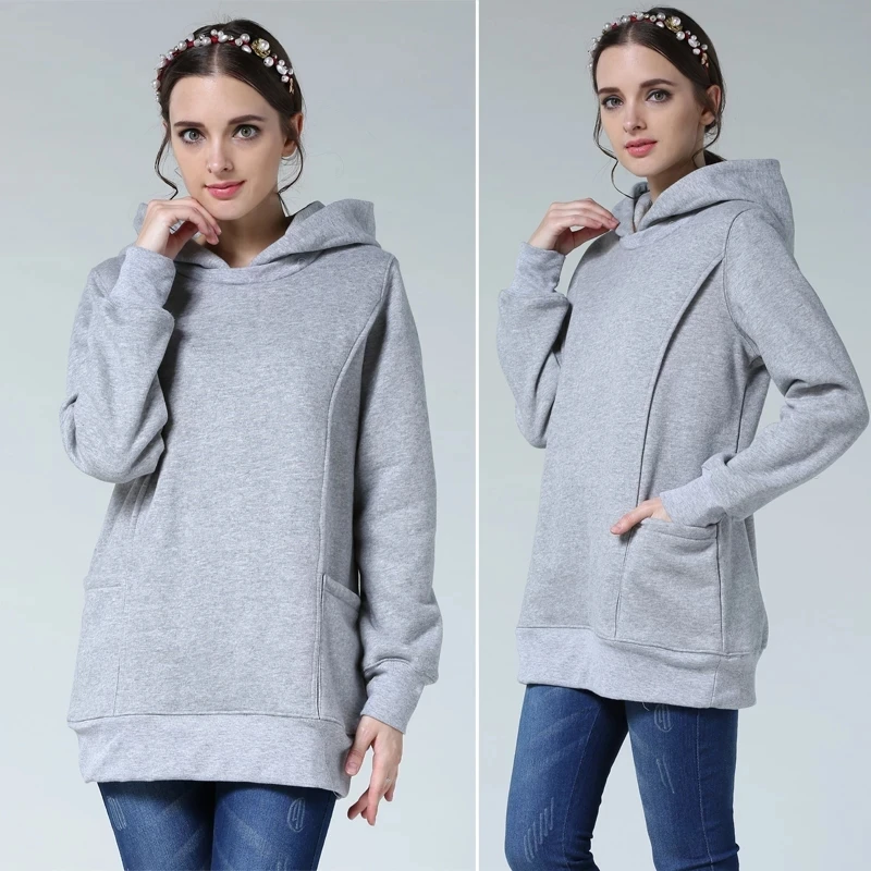 Winter Maternity Clothes Fleece Breastfeeding Hoodie Women Pregnant Jumper Pregnancy Clothing Sweater Large Size