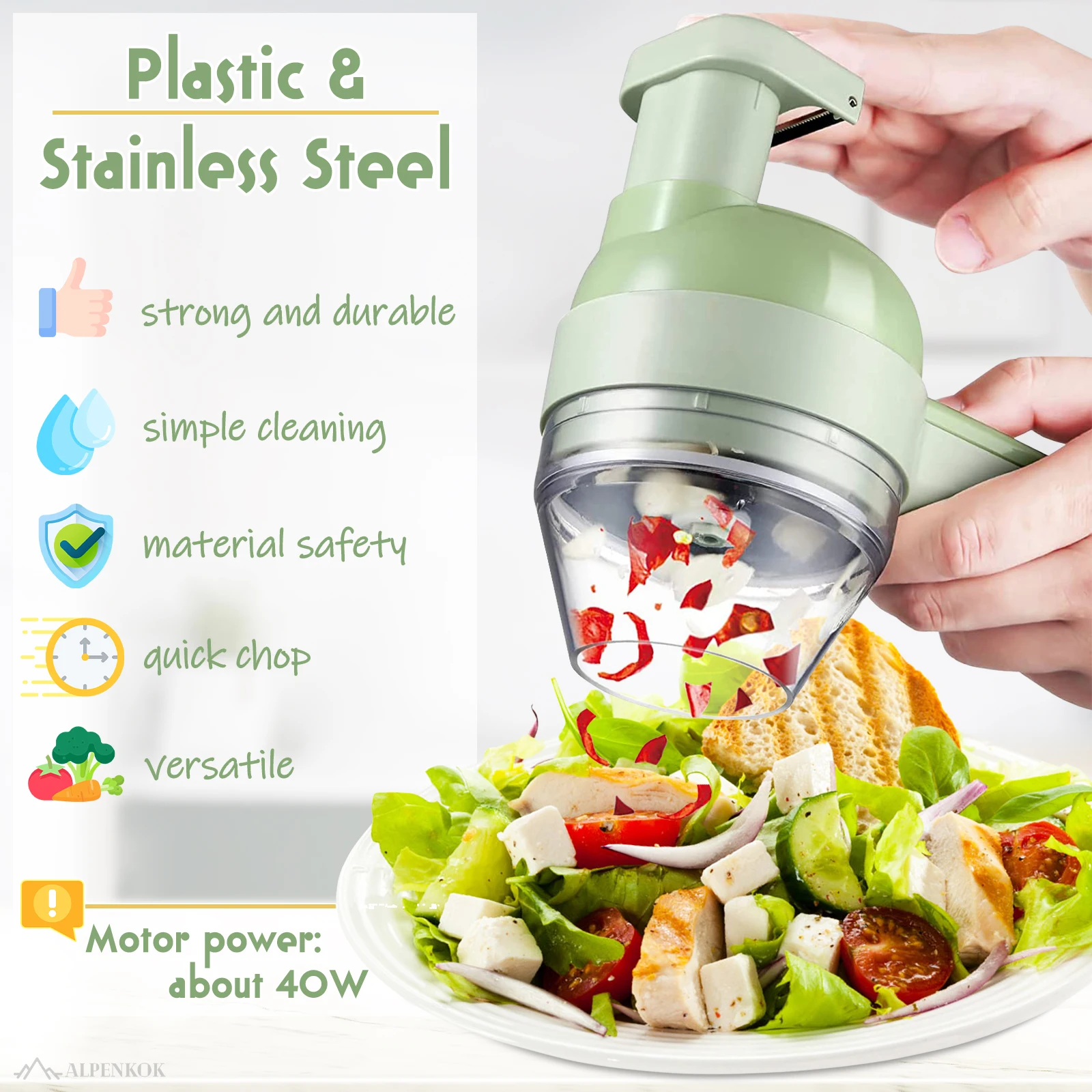 Vegetable Cutter Set，Electric Garlic Chopper , Mini Handheld Food Chopper  for Salad Onion Veggie Meat Pepper Chili Celery Ginger