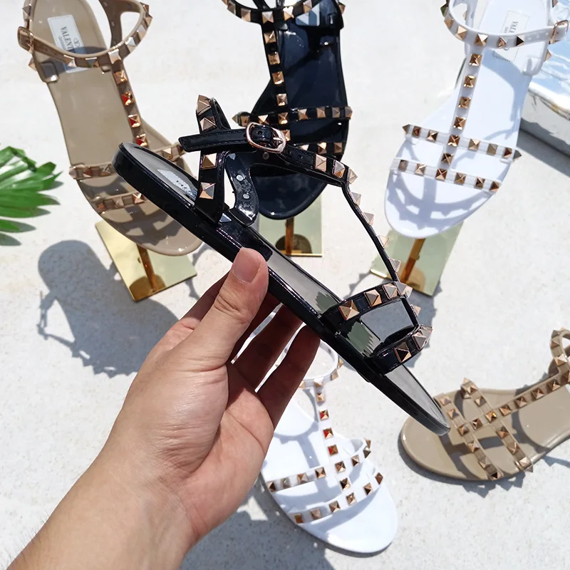 Summer Sandals Women Rivet Black White Shoes Sandalias Mujer Verano 2024 Sandals Ladies Shoes Slippers  Sapatos Femininos