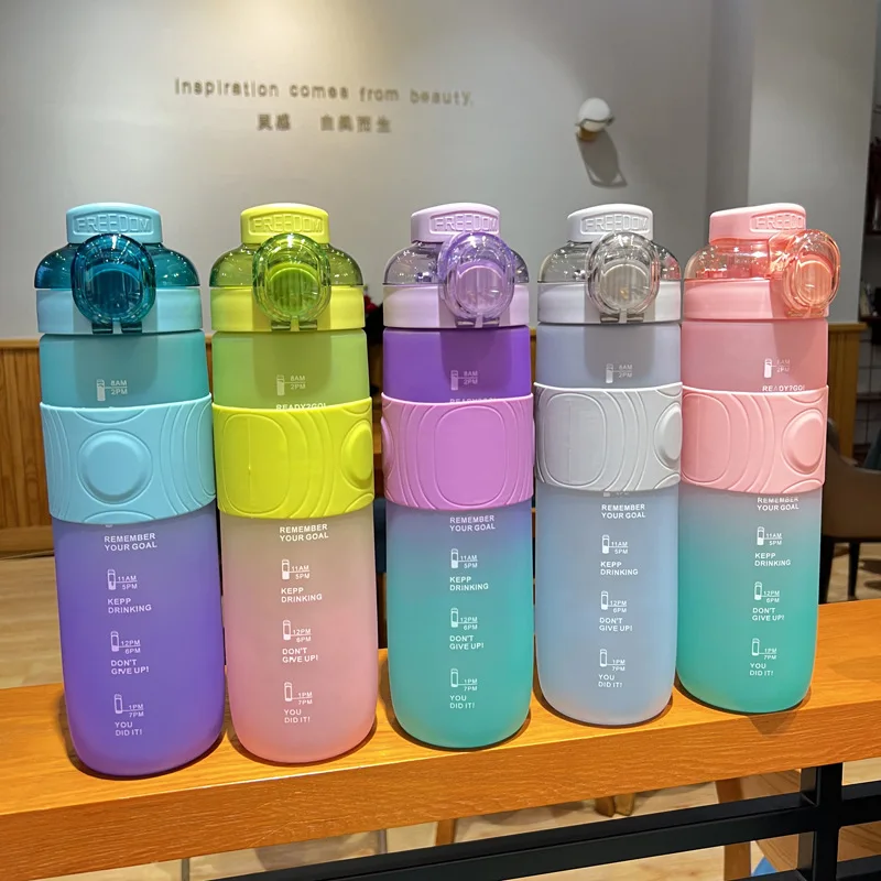 1 Liters Water Bottle Motivational Drinking Bottle Outdoor Fitness Sports  Water Bottle With Time Marker Portable Frosted Cups - Sports Bottles -  AliExpress