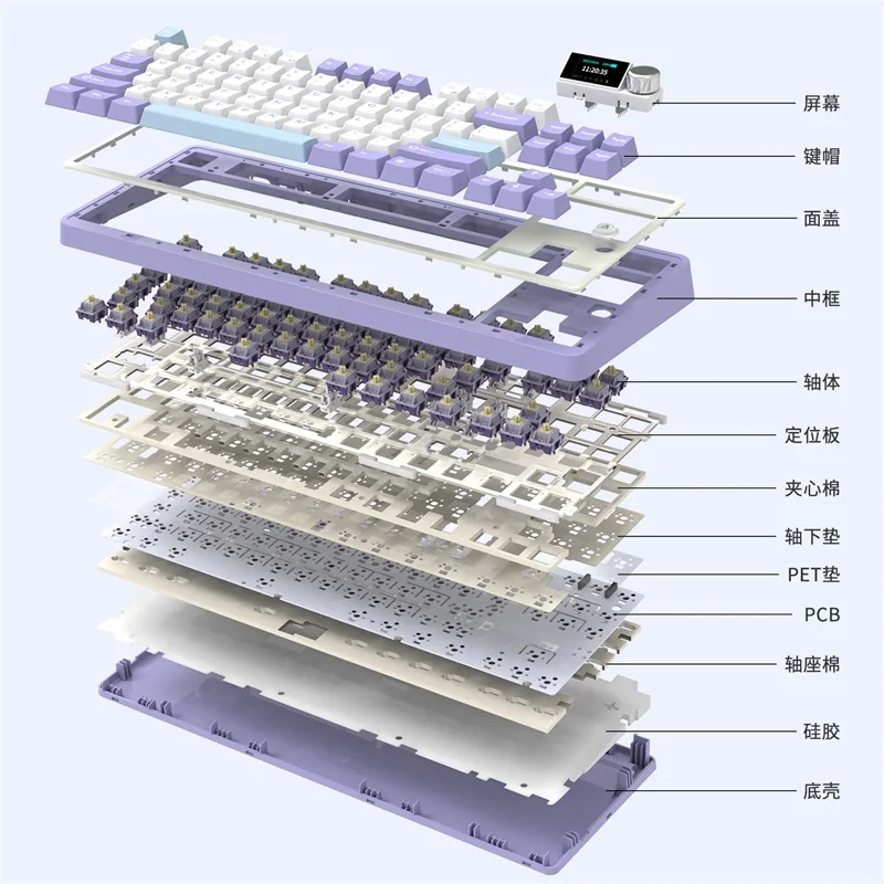 AJAZZ AK870 프로 기계식 키보드, Konb RGB 게이머 키보드, 핫 스왑 게이밍 액세서리, 사용자 정의 화면, 3 가지 모드 개스킷