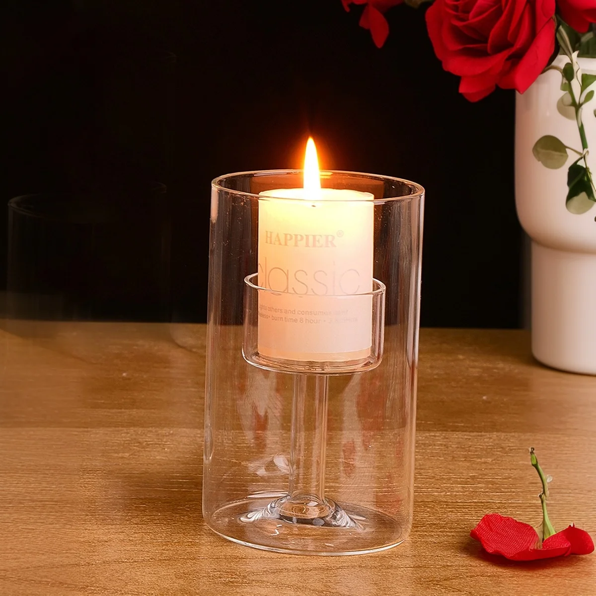 1PC, creative cylindrical transparent glass crystal candlestick, European-style candlelight dinner candlestick