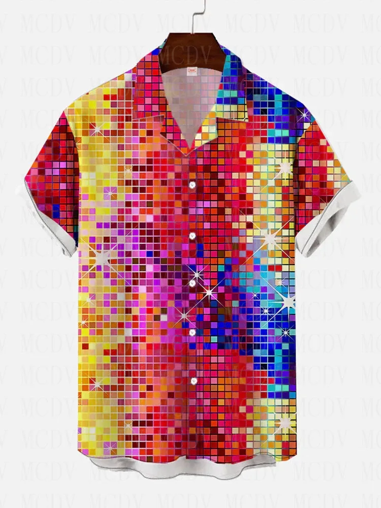 

Abstract Iridescent Cracked Texture Printing Short Sleeve Shirt 3D Hawaiian Shirts Summer