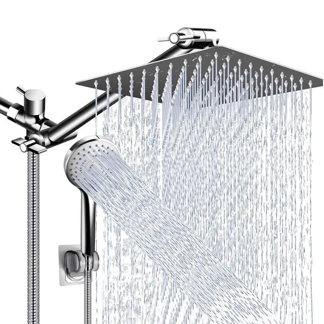 Shower Head Combo 8-12Inch High Pressure Rain Shower Head with Adjustable Extension Arm With 3-way Handheld Shower Spray 1