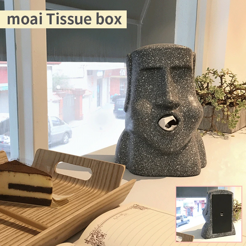 Resin Easter Island Stone Tissue Box Household Paper Towel Pumping Creatives Stone Portrait for Easter Day Decoration Barware