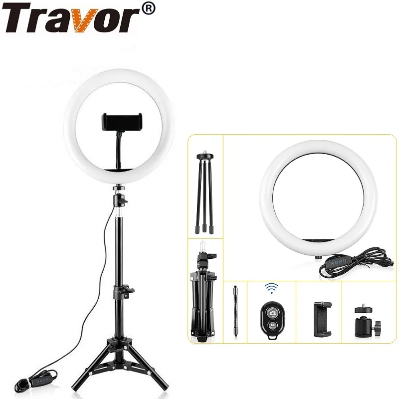 TRAVOR 12 Inch USB Ring Light Dimmable Video Lamp with 45cm Tripod for Studio Photography YouTube Makeup Lighting Ringlight