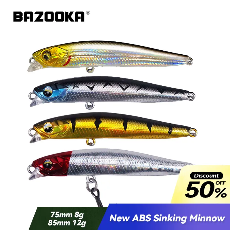 

Bazooka Sinking Jerkbait Minnow Fishing Lure Hard Bait Carkbait Pencil SwimBaits Plastic Wobblers Shiner Bass Pike Trout Winter