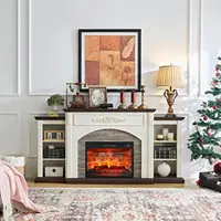 72" Electric Fireplace with Mantel, Farmhouse TV Stand for TVs Up to 80 Inch,Entertainment Center,with LED Flame for Living Room 2