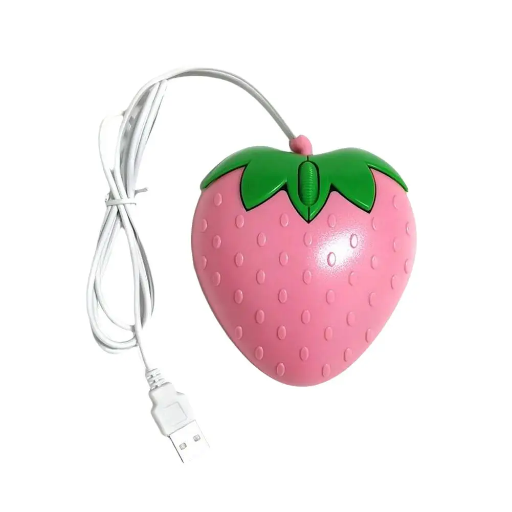 Compact Pink Strawberry Wired Optical Mouse - Cute Gift