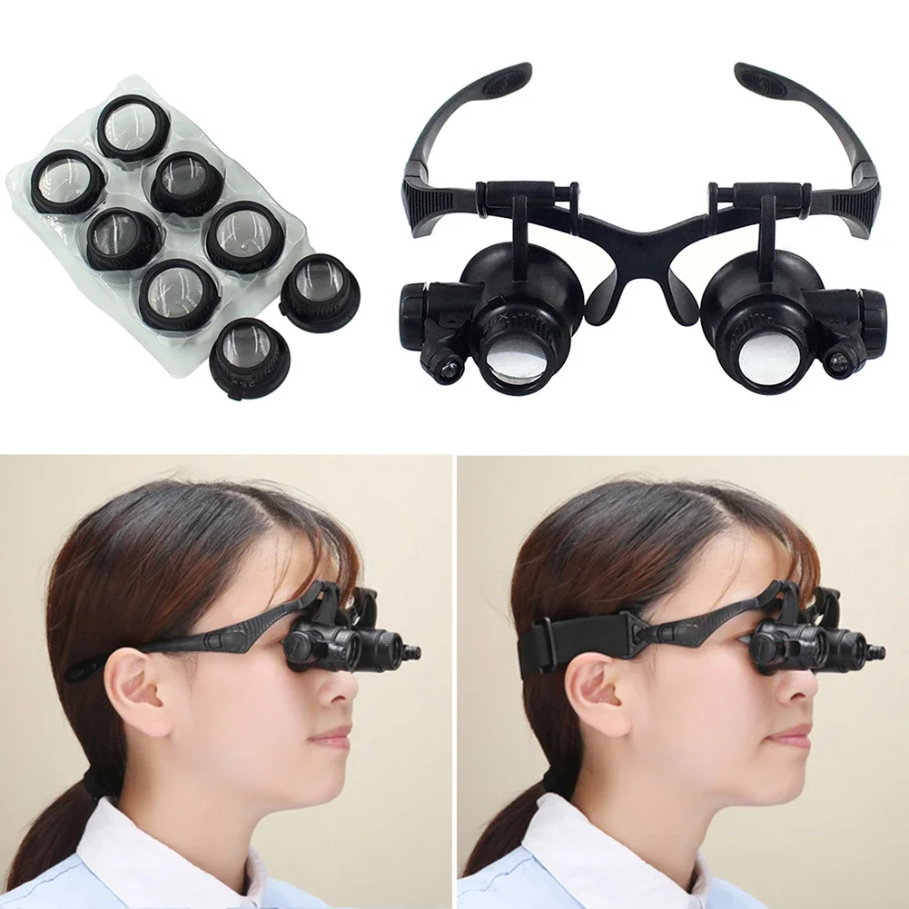 Hand Wearing Magnifier Glasses Magnifying 10X 15X 20X 25X 2LED Professional Magnifier Glasses for Reading Jewelers Repair