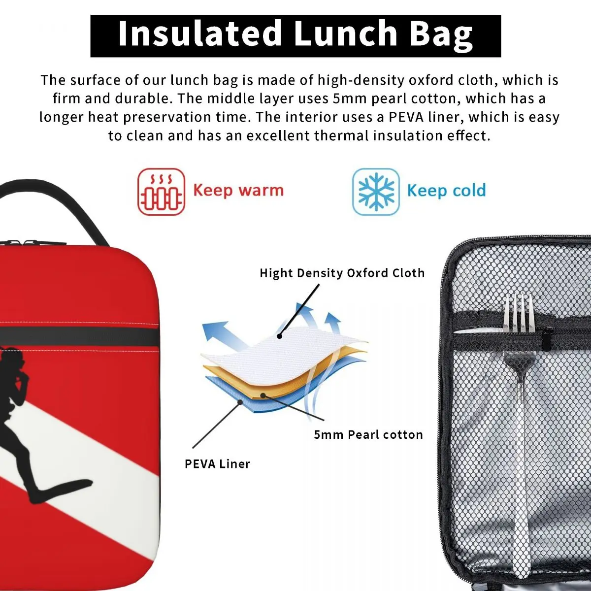 Lunch Bag Scuba Diver Flag Resuable Multifunction Dive Thermal Cooler Food Insulated Lunch Bag for Women Office Work