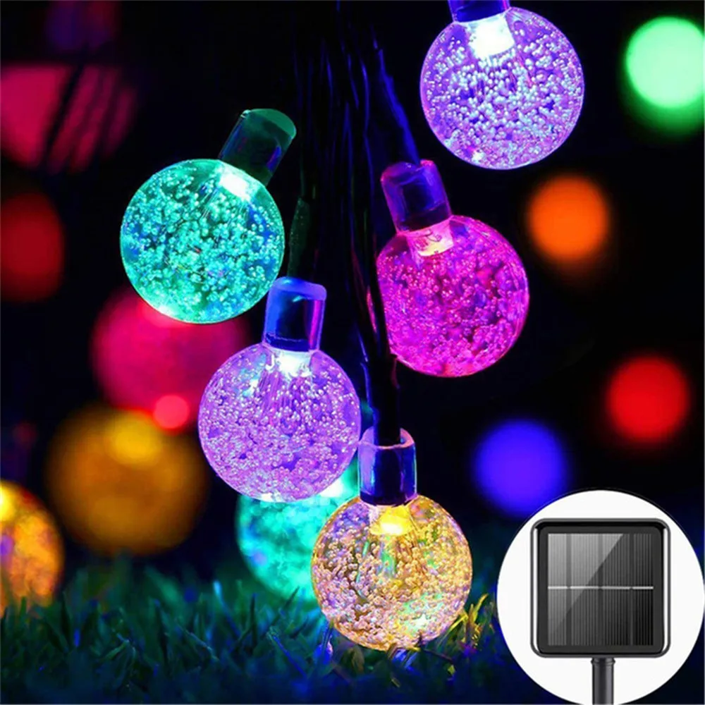 1 Pack 64FT IP65 Crystal Globe Solar String Lights 100 LED 8 Lighting Modes Solar Outdoor Lights For Halloween Christmas Party