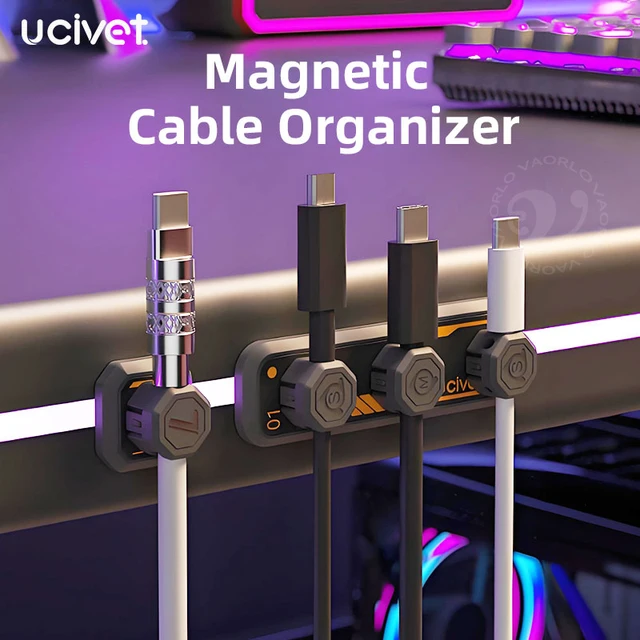 4-in-1 Magnetic Cable Organizer - USB/Charging Cord Clip & Desktop Tidy Holder for Mouse/Earphones 2