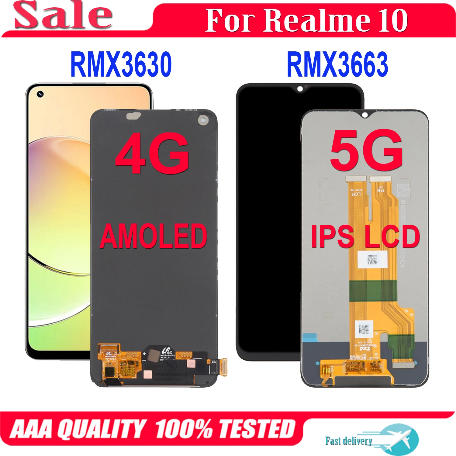 

AMOLED Original For OPPO Realme 10 4G 5G RMX3630 RMX3663 LCD Display Touch Screen Digitizer Assembly