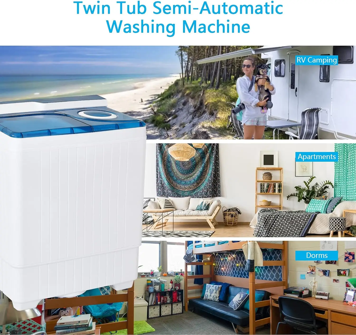 Portable Washing Machine Twin Tub 26 Lbs Capacity, 18 Lbs 8 Lbs Spinner, Compact Control Knobs Timer Function 3