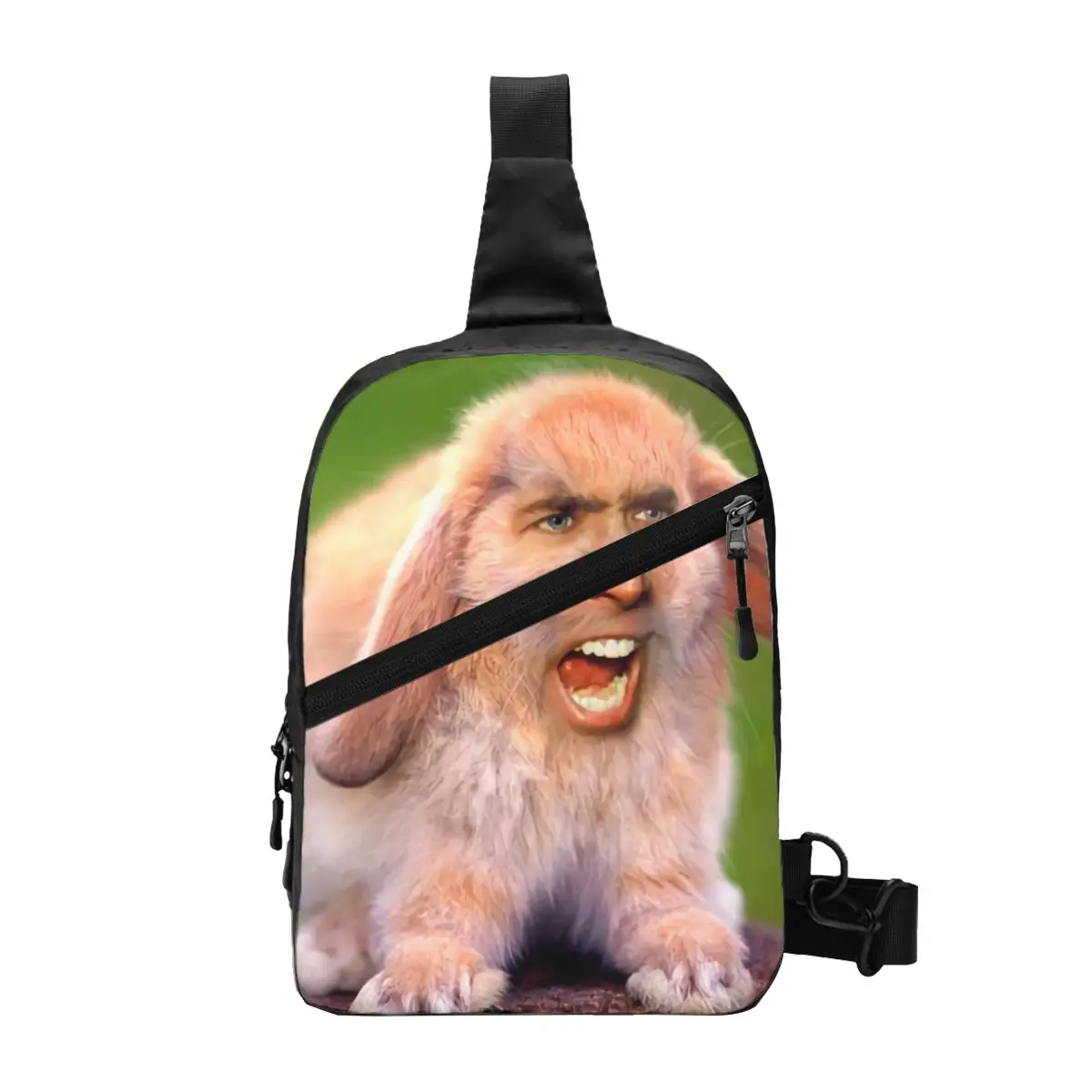 

Funny Nicolas Cage Rabbit Meme Sling Chest Bag Customized Shoulder Crossbody Backpack for Men Cycling Camping Daypack