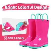 Crestar Kids Rain Boots Boys Girls Cute Colorful Waterproof Boots Children Rain Boots With Handles Outdoor Stay Dry Rubber Shoes