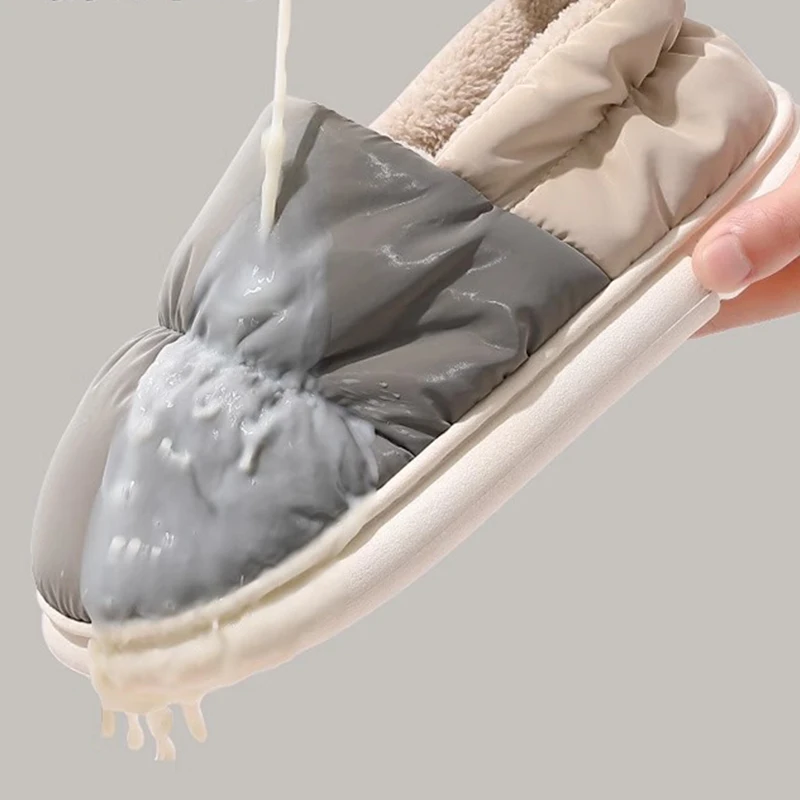 Winter cotton slippers home slippers women's breathable down cloth thick shoe bag heel warm cotton shoes men's shoes 4